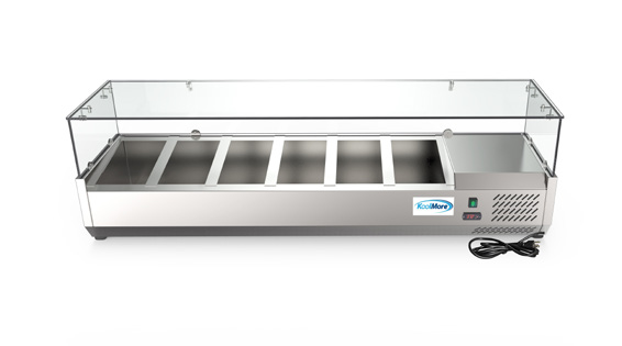Product image #7 for KoolMore 59-Inch Refrigerated Countertop Prep Table with 6 1/3-Pan Capacity and Double Tempered Glass Guard