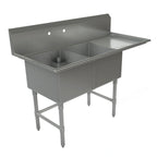 Thumbnail image #1 for Tarrison Products Ltd. TA-CDS218R-KIT 2-Compartment Stainless Steel Sink, 57"W x 27"D x 45"H, Right Drainboard, 18 Gauge