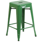 Thumbnail image #1 for Flash Furniture CH-31320-24-GN-GG Green Galvanized Steel Backless Counter-Height Bar Stool with Drain Hole and Cross Brace