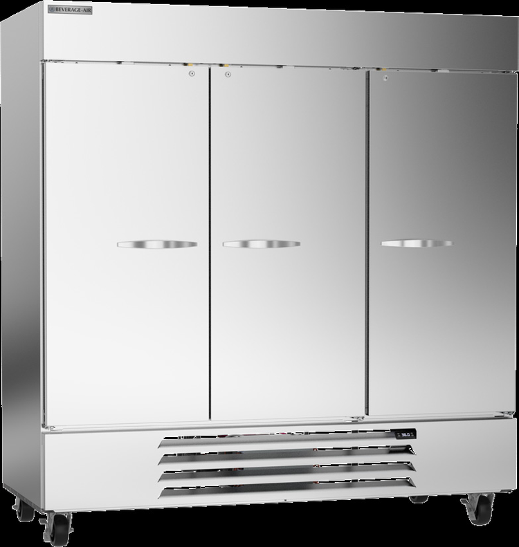 Product image #6 for Beverage Air Horizon Series Three-Section Reach-In Refrigerator, 70.19 Cu. Ft., Solid Doors, Bottom-Mounted Self-Contained, Stainless Steel