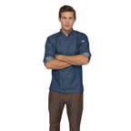Thumbnail image #2 for Chef Works Gramercy EXDZ001-IBL-L Single-Breasted Long-Sleeve Chef Coat, Cotton Denim, Indigo Blue, Large