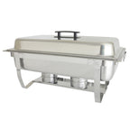 Thumbnail image #1 for Thunder Group SLRCF001F 8-Qt Full-Size Stainless Steel Rectangular Chafer with Lift-Off Cover and Folding Stand