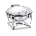 Thumbnail image #1 for Eastern Tabletop Park Avenue 3918S 6 qt Round Stainless Steel Induction Chafing Dish with Hinged Cover and Stand