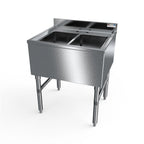 Thumbnail image #1 for NBR Equipment UD-2-101410-24 Two-Compartment Underbar Sink, Stainless Steel, 24"W x 21-1/4"D x 32-1/2"H, 3" Backsplash