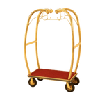 Thumbnail image #1 for AARCO Products BEL-101B-4P Bellman's Hotel Luggage Cart, Brass Frame, Red Carpet Bed, 8" Pneumatic Wheels