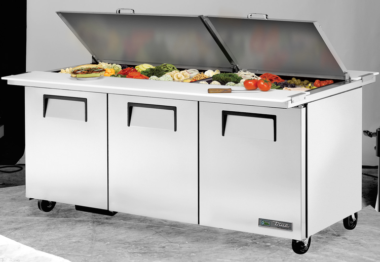 Product image #5 for True 72-Inch Dual-Side Mega Top Sandwich/Salad Prep Table with 3 Doors and 30-Pan Capacity