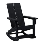 Thumbnail image #1 for Flash Furniture JJ-C14709-BK-GG Modern Black Adirondack Rocking Chair, Polystyrene Frame, Resin Composite, Stainless Steel Hardware