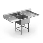 Thumbnail image #1 for Winholt Equipment WS1T18182D18 1-Compartment Stainless Steel Sink, Left/Right 18" Drainboards, 18" x 18" x 12" Bowl, 9" Backsplash