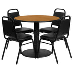 Thumbnail image #1 for Flash Furniture RSRB1003-GG Round Table and 4 Banquet Chair Set, 36" Diameter x 30"H, Natural Laminate