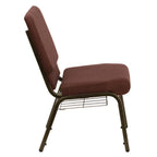 Thumbnail image #2 for Flash Furniture Hercules FD-CH02185-GV-10355-BAS-GG Stacking Church Chair, Brown Fabric Upholstery, Gold Vein Frame, Book Rack