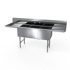 Thumbnail image #1 for NBR Equipment 3SS-203014LR24 3-Compartment Stainless Steel Sink, 20"W x 30"L x 14"D Bowls, Left & Right Drainboards, 16-Gauge