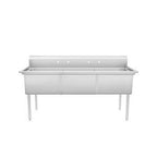 Thumbnail image #1 for Atosa USA, Inc. SS2424F31N Three-Compartment Stainless Steel Sink, 77"W, 24" x 24" x 14" Bowls, 18 Gauge, Leg Base Case of 5