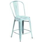 Thumbnail image #1 for Flash Furniture ET-3534-24-DB-GG Counter-Height Outdoor Metal Bar Stool, Curved Vertical-Slat Back, Drain-Hole Seat, Dream Blue