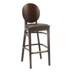 Thumbnail image #1 for G & A Commercial Seating Belvedere 9778 Commercial Bar Stool with Oval Wood Back, Padded Upholstered Seat, Walnut-Finish Beechwood Frame
