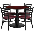 Thumbnail image #1 for Flash Furniture RSRB1006-GG Round Table and Chair Set, 36" Table, 30"H, 4 Metal Ladder-Back Chairs, Mahogany/Burgundy