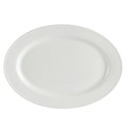 Thumbnail image #1 for CAC China Everest EVT-13 Porcelain Bone White Oval Platter, 11-3/4" x 8-1/4", Bead Edge 1 Dozen