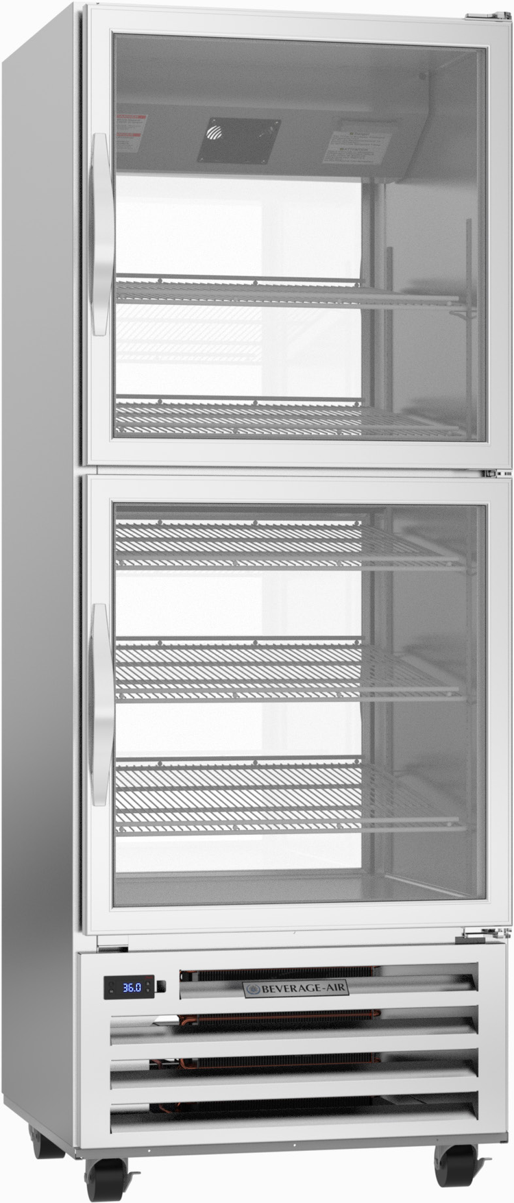 Product image #5 for Beverage-Air RID18HC-HG Pass-Thru Reach-In Refrigerator, 18.38 Cu. Ft., 4 Half-Glass Hinged Doors, Bottom-Mount Self-Contained