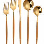 Thumbnail image #1 for Kadra Kitchenware Vikko Dine VF-55-OGC-SET-W 20-Piece 18/10 Stainless Steel Flatware Set, Service for 4, Gold & Cognac Brown Case of 6