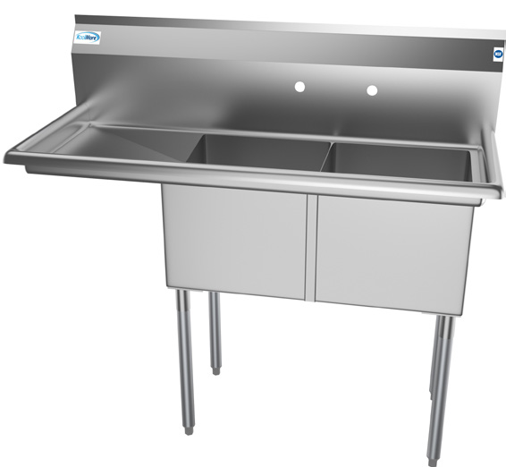 Product image #4 for KoolMore 48-Inch Two-Compartment 304 Stainless Steel Commercial Sink with Left Drainboard and Backsplash