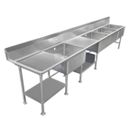 Thumbnail image #1 for IMC/Teddy SCS-44-2020-30L Four-Compartment Stainless Steel Scullery Sink, 120"W x 24"D x 44"H, 14-Gauge Top, Left Drainboard