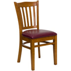 Thumbnail image #1 for Flash Furniture Hercules XU-DGW0008VRT-CHY-BURV-GG Commercial Restaurant Chair, Vertical Wood Slat Back, Burgundy Vinyl Padded Seat, Cherry Finish