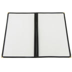 Thumbnail image #1 for CAC China MCP2-914BK Vinyl Booklet Menu Cover, 2-Pocket, 8-1/2" x 14", Clear Double-Sided View, Brass Corners, Black Trim Case of 100