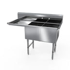 Thumbnail image #1 for NBR Equipment 2SS-162014L18 2-Compartment Stainless Steel Sink, 54-3/16"W, 16" x 20" x 14" Compartments, Left Drainboard