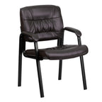 Thumbnail image #1 for Flash Furniture BT-1404-BN-GG Executive Side Reception Chair, Brown Bonded Leather, Padded Arms, Black Metal Frame