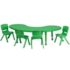 Thumbnail image #1 for Flash Furniture YU-YCX-0043-2-MOON-TBL-GREEN-E-GG Preschool Half-Moon Activity Table Set, Adjustable, Green, with 4 Stacking Chairs