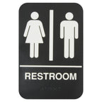 Thumbnail image #1 for Thunder Group PLIS6953BK Restroom Information Sign with Braille, Self-Adhesive, White on Black, 6" x 9" Case of 72