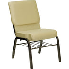 Thumbnail image #1 for Flash Furniture Hercules XU-CH-60096-BGE-BAS-GG Stacking Church Chair with Beige Patterned Polyester Upholstery and Steel Book Rack