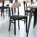 Thumbnail image #2 for Flash Furniture Wright XU-DG6V5GNV-NAT-GG Dining Chair, Green Vinyl Seat, Wooden Boomerang Back, Black Steel Frame, Natural Birch Finish