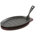 Thumbnail image #1 for Concasse MCACCCOM05 Oval Cast Iron Server with Wooden Base, 12-7/10" x 7-4/5" x 1-3/5" Case of 12