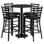 Thumbnail image #1 for Flash Furniture RSRB1021-GG Round Black Table and Bar Stool Set with 30-Inch Table and Four Black Vinyl Ladder-Back Stools