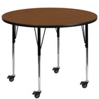 Thumbnail image #1 for Flash Furniture XU-A48-RND-OAK-H-A-CAS-GG Round Activity Table, 48 in Diameter, Adjustable 22-2/5 to 30-1/2 in Height, Oak Laminate Top