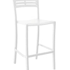 Thumbnail image #1 for Grosfillex UT638096 Stacking Outdoor Bar Stool, Armless, Slotted Resin Back, Aluminum Seat and Base, Glacier White Case of 8
