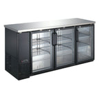 Thumbnail image #1 for USR Brands Coldline CBB-72G 3-Door Glass Back Bar Refrigerator, Stainless Steel Top, Black Exterior, 72.8 in W