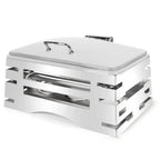 Thumbnail image #1 for Eastern Tabletop 32215 Rectangular Chafer Stand with 4-Star Chafer, Dome Lid and Hook-On Sterno Shelf, 23-3/4"W x 16"D x 10"H