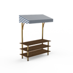 Thumbnail image #1 for Steelite International Mogogo, Modular MGCMLB10WBWF Classic Canopy Foodservice Unit, Bengali Mango Wood, Brushed Brass, White/Blue Canopy