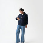 Thumbnail image #1 for Chef Works CEL01W-NAV-L Women's Navy Cotton Utility Chore Coat, Long Sleeve, Large