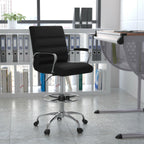 Thumbnail image #2 for Flash Furniture Whitney GO-2286B-BK-GG Drafting Chair, Adjustable 22–30 in Seat Height, Mid-Back, Black Bonded Leather, Padded Arms and Casters