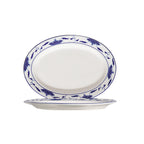 Thumbnail image #1 for CAC China Blue Lotus 103-13 Porcelain Oval Platter, 11-1/4" x 8-1/4", Rolled Edge 1 Dozen