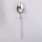 Thumbnail image #2 for Kadra Kitchenware Vikko Dine VF-SS30-IWS Bouillon Spoon, Two-Tone Brushed White & Silver, 18/10 Stainless Steel Case of 12