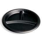 Thumbnail image #1 for Dinex DXHHPL93C03 9" Round Black 3-Compartment High-Heat-Safe Recyclable Polypropylene Disposable Plate