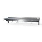 Thumbnail image #1 for NBR Equipment PS-1672 Wall-Mount Stainless Steel Shelf with Pot Rack, 72"W x 16"D, 12 Hooks