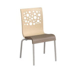 Thumbnail image #1 for Grosfillex Tempo UT835413 Stacking Side Chair, Beige Circle-Cutout Resin Back, Taupe Resin Seat, Tubular Steel Base Case of 4