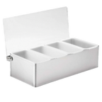Thumbnail image #1 for TableCraft Products 1604 4-Compartment Stainless Steel Condiment Holder with Acrylic Lid, 1 Pint Case of 16