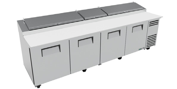 Product image #8 for True TPP-AT-119-HC 4-Section Pizza Prep Table with Side-Mounted Self-Contained Refrigeration