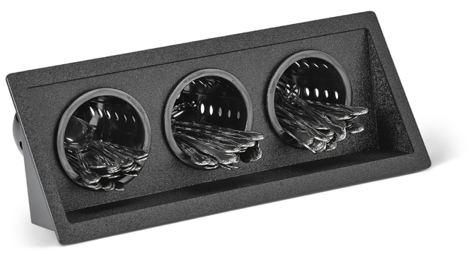 Product image #4 for Vollrath Flush-Mount Flatware Holder with 3 Cylinders, 3-Compartment, Black ABS/Smoked Acrylic