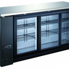 Thumbnail image #1 for Drago DRBB72GS 3-Door Glass Sliding Back Bar Cooler, 20 cu. ft., 72.8"W, Black Exterior, Stainless Steel Top